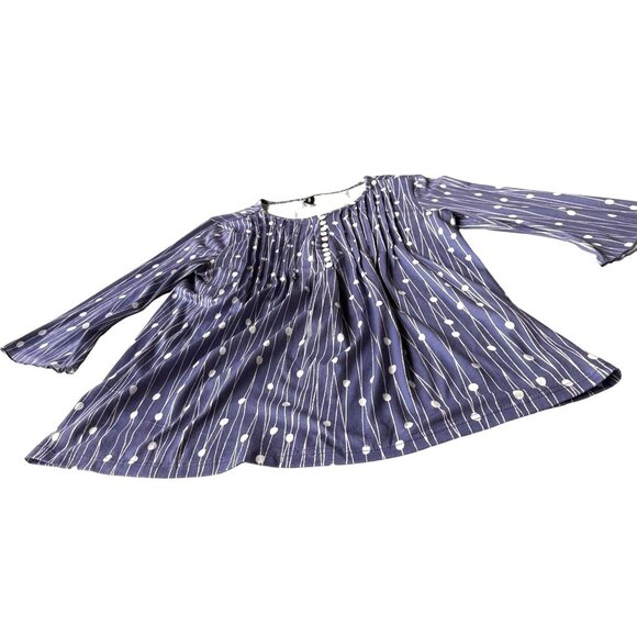 NoraCora Tunic Top XL Blue White Polkadot Jersey Fabric Button Pleaded … - Picture 4 of 12
